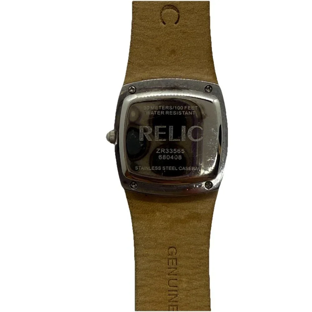 Relic Folio Women's Watch ZR33565 Green Leather Band Crystal Accent Bezel